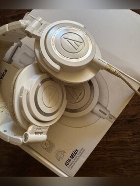 Audio Technica White Over-Ear Headphones with Silver Accents